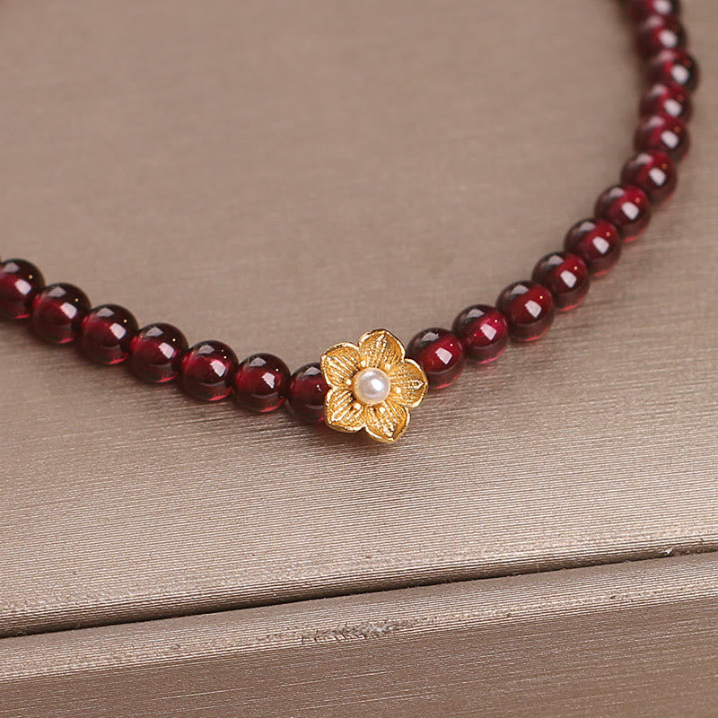 Bracelet Buddha Stones Perles de grenat naturel 4 mm Fleur Passion