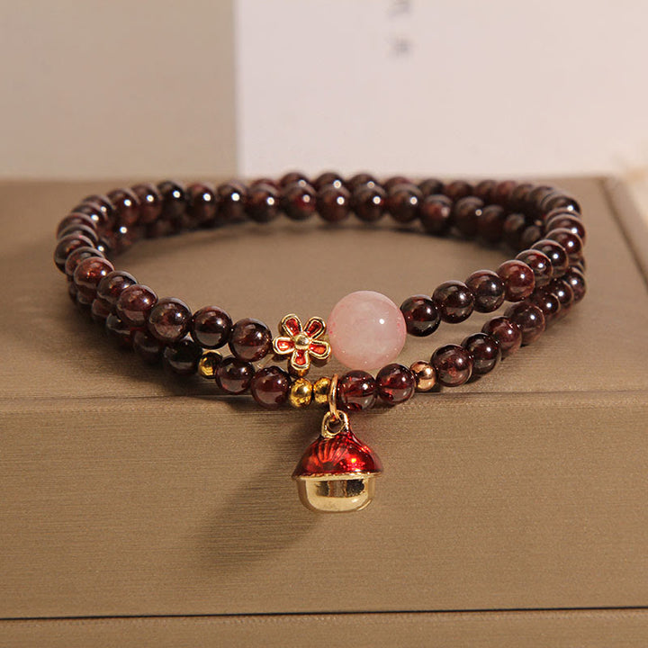 Bracelet de protection en Buddha Stones de grenat rose ultra-fines naturelles de 3 mm, en forme de clochette, pour sac d'argent