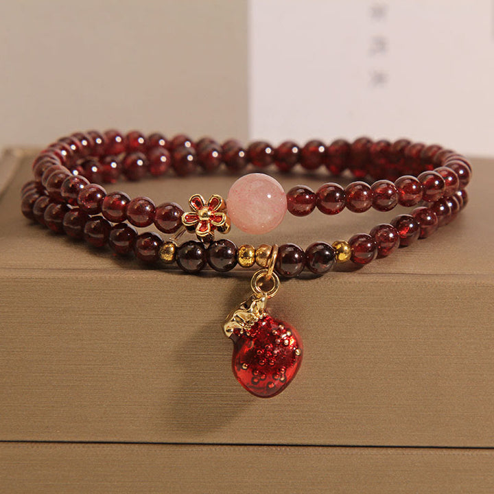 Bracelet de protection en Buddha Stones de grenat rose ultra-fines naturelles de 3 mm, en forme de clochette, pour sac d'argent