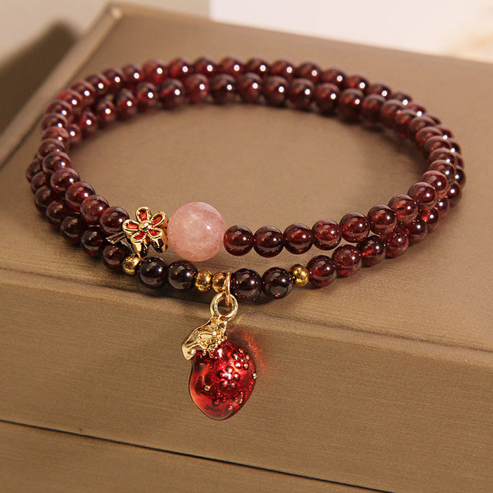 Bracelet de protection en Buddha Stones de grenat rose ultra-fines naturelles de 3 mm, en forme de clochette, pour sac d'argent