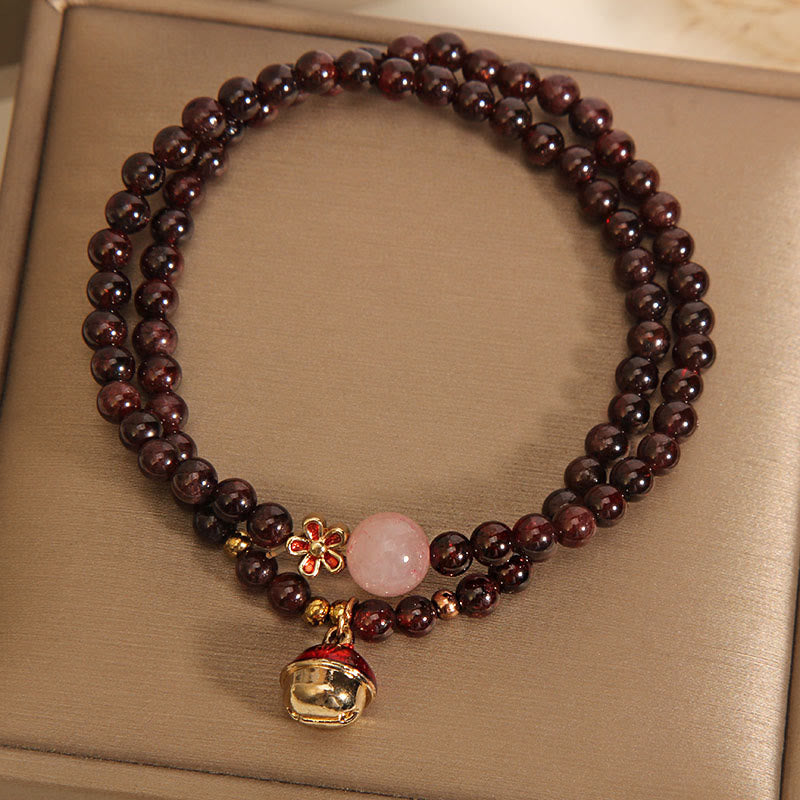 Bracelet de protection en Buddha Stones de grenat rose ultra-fines naturelles de 3 mm, en forme de clochette, pour sac d'argent