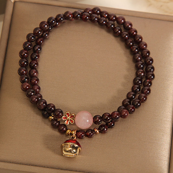 Bracelet de protection en Buddha Stones de grenat rose ultra-fines naturelles de 3 mm, en forme de clochette, pour sac d'argent