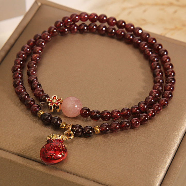 Bracelet de protection en Buddha Stones de grenat rose ultra-fines naturelles de 3 mm, en forme de clochette, pour sac d'argent