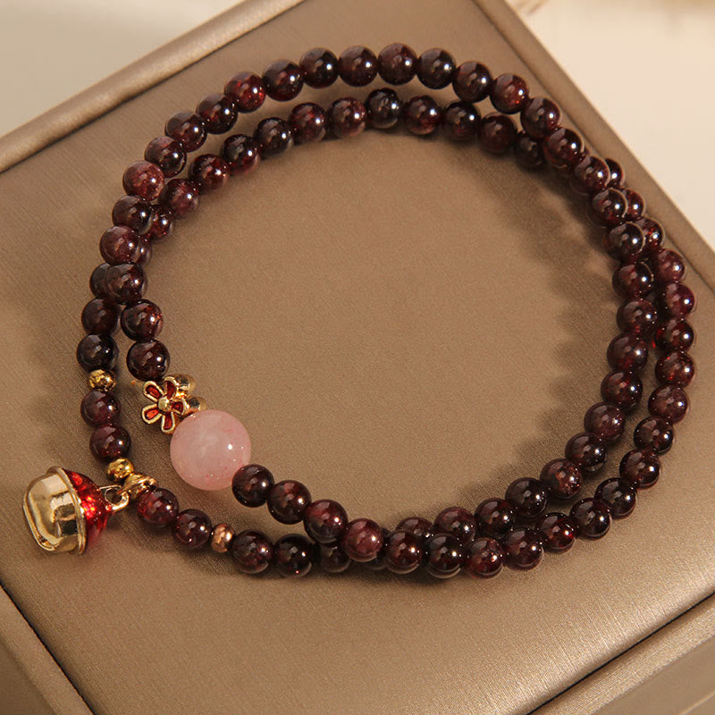 Bracelet de protection en Buddha Stones de grenat rose ultra-fines naturelles de 3 mm, en forme de clochette, pour sac d'argent