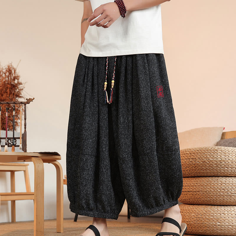 Pantalon sarouel court à la cheville pour homme, avec poches et broderies de personnages d'été, motif Buddha Stones