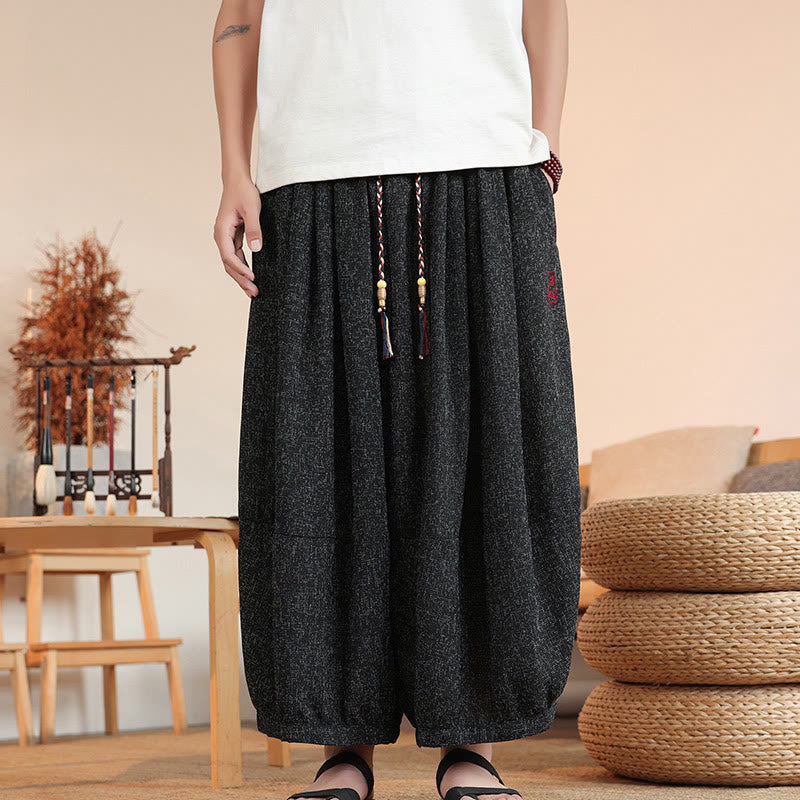 Pantalon sarouel court à la cheville pour homme, avec poches et broderies de personnages d'été, motif Buddha Stones
