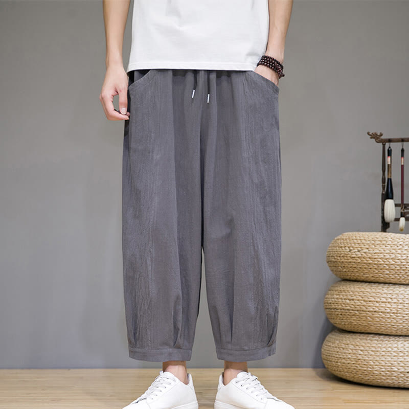 Pantalon sarouel court en coton simple Buddha Stones pour homme avec poches - image 1