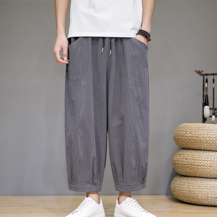 Pantalon sarouel court en coton simple Buddha Stones pour homme avec poches - image 1