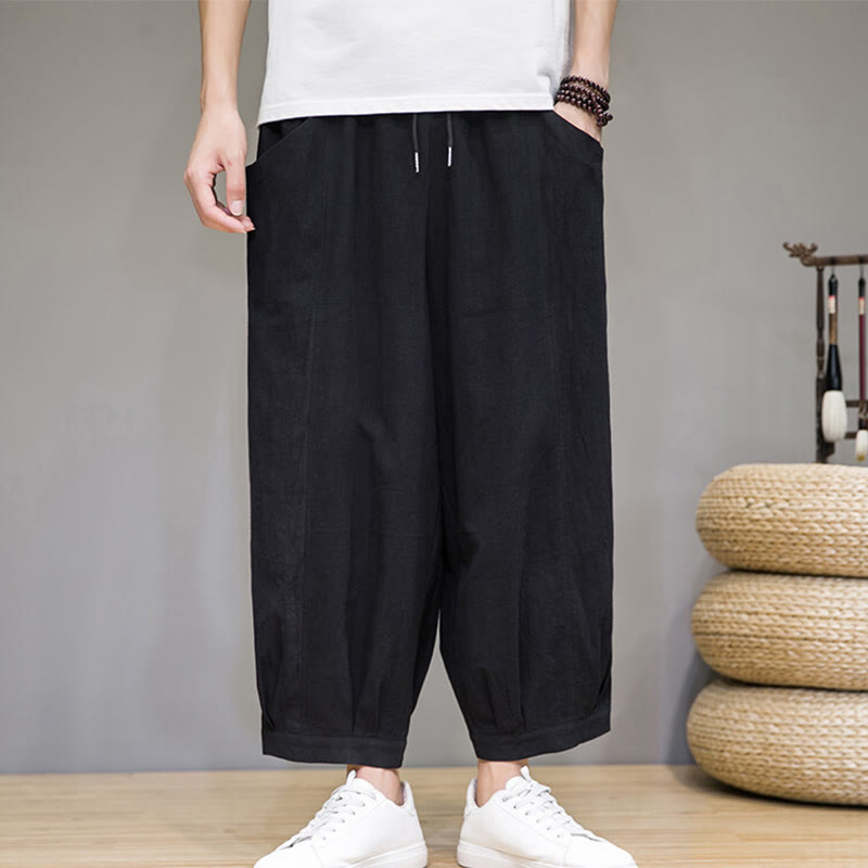 Pantalon sarouel court en coton simple Buddha Stones pour homme avec poches - Noir - US/UK/AU46，EU56 (5XL) - image 19