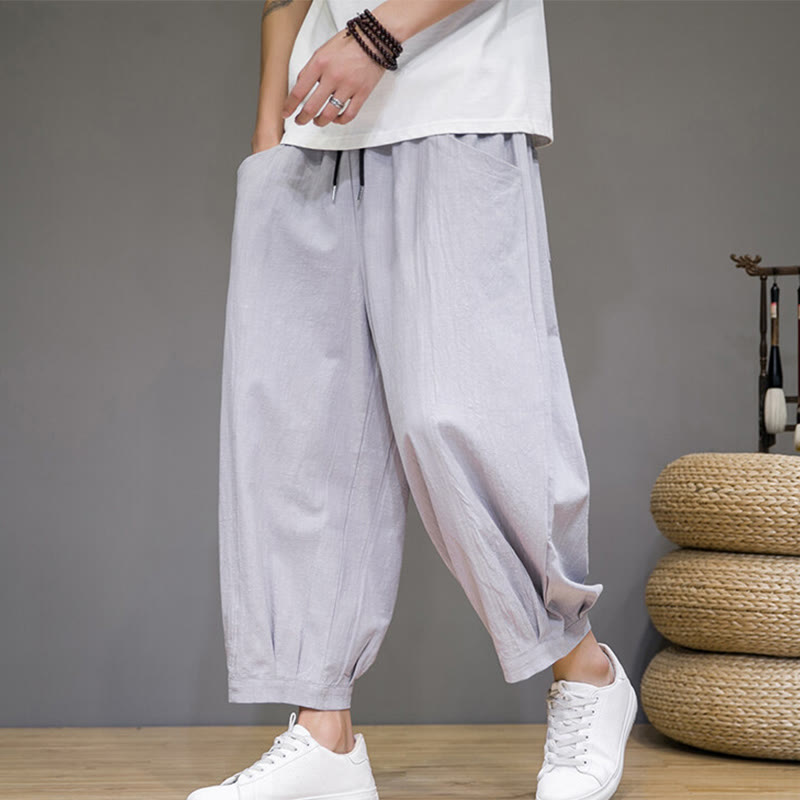Pantalon sarouel court en coton simple Buddha Stones pour homme avec poches - image 10
