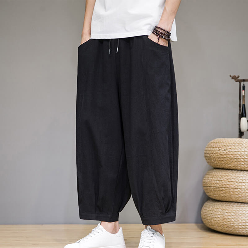 Pantalon sarouel court en coton simple Buddha Stones pour homme avec poches - image 20