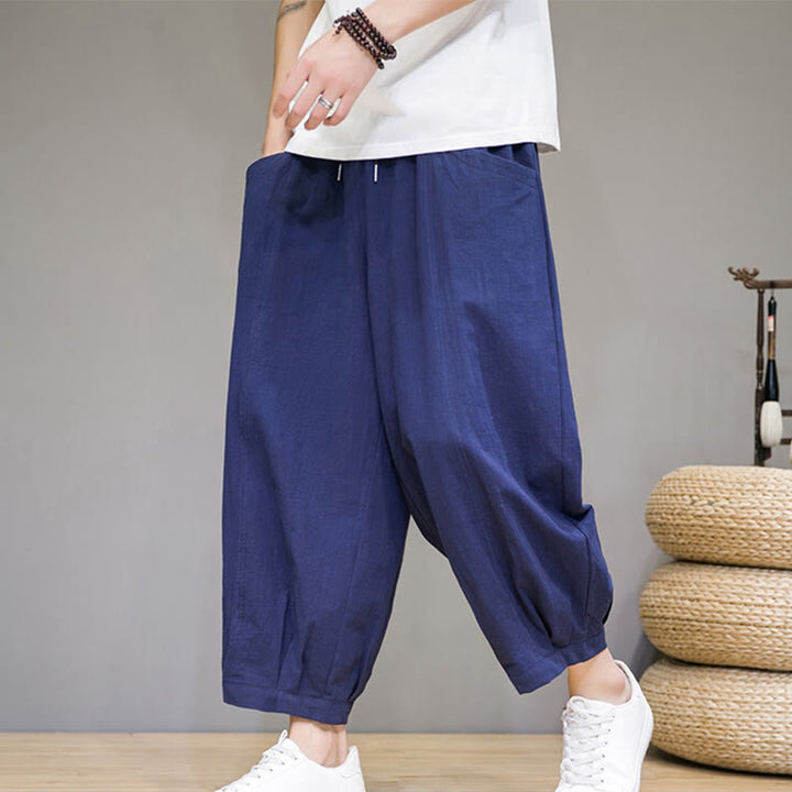 Pantalon sarouel court en coton simple Buddha Stones pour homme avec poches - image 30