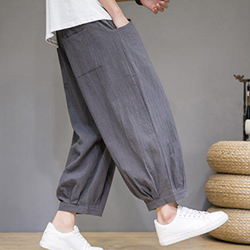 Pantalon sarouel court en coton simple Buddha Stones pour homme avec poches - image 6