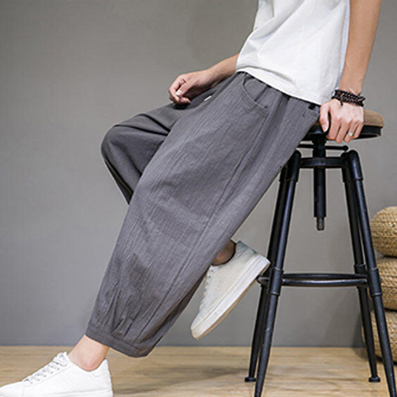 Pantalon sarouel court en coton simple Buddha Stones pour homme avec poches - image 8