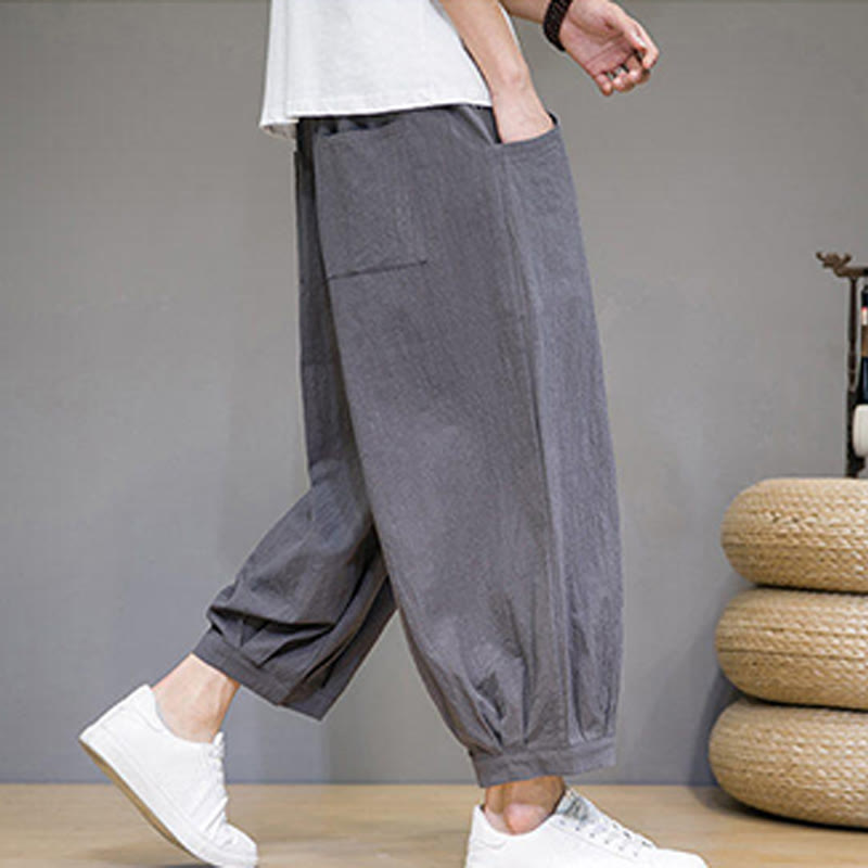 Pantalon sarouel court en coton simple Buddha Stones pour homme avec poches - image 4