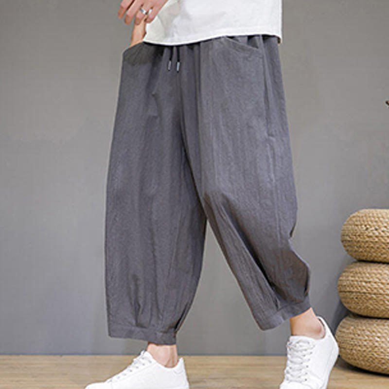 Pantalon sarouel court en coton simple Buddha Stones pour homme avec poches - image 2
