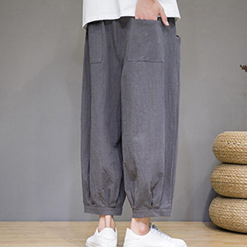 Pantalon sarouel court en coton simple Buddha Stones pour homme avec poches - image 3
