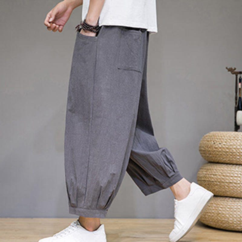 Pantalon sarouel court en coton simple Buddha Stones pour homme avec poches - image 5