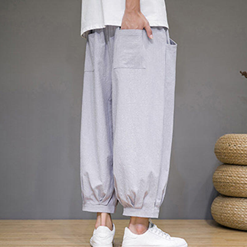 Pantalon sarouel court en coton simple Buddha Stones pour homme avec poches - image 12