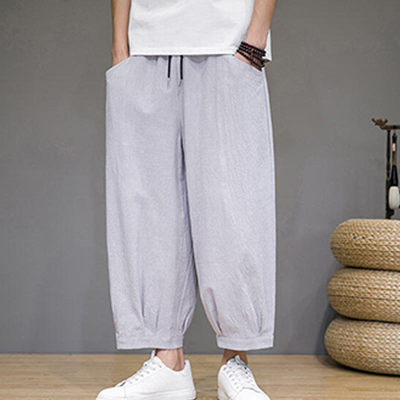 Pantalon sarouel court en coton simple Buddha Stones pour homme avec poches - image 17
