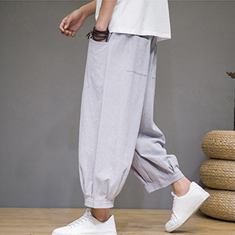 Pantalon sarouel court en coton simple Buddha Stones pour homme avec poches - image 14