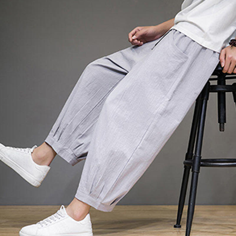 Pantalon sarouel court en coton simple Buddha Stones pour homme avec poches - image 18