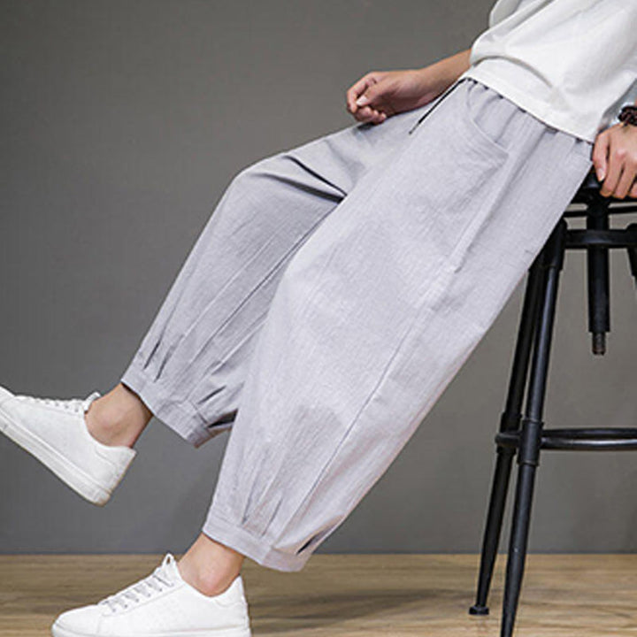 Pantalon sarouel court en coton simple Buddha Stones pour homme avec poches - image 18