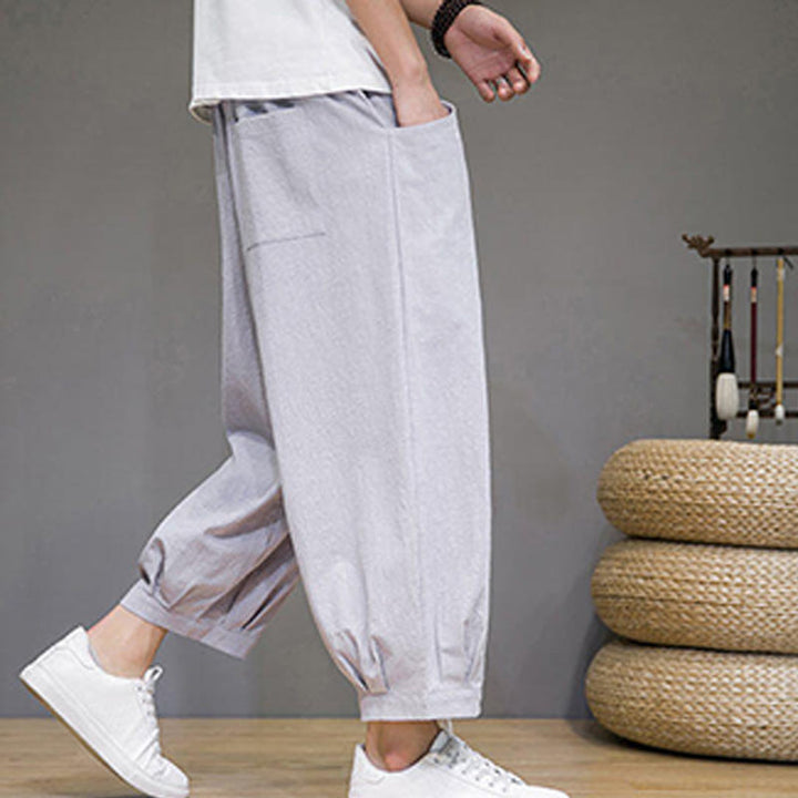 Pantalon sarouel court en coton simple Buddha Stones pour homme avec poches - image 13