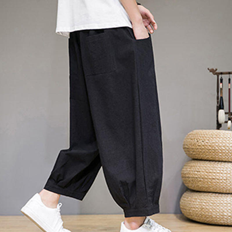 Pantalon sarouel court en coton simple Buddha Stones pour homme avec poches - image 23