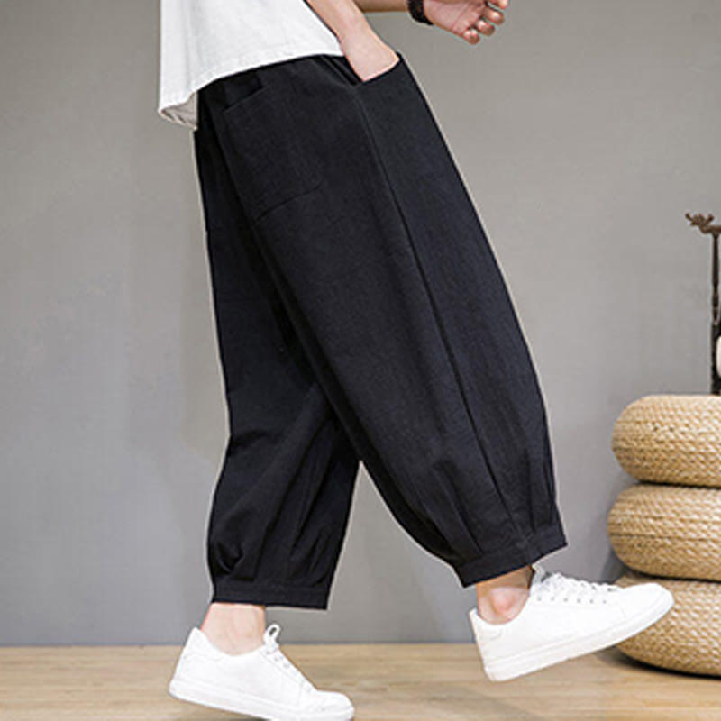 Pantalon sarouel court en coton simple Buddha Stones pour homme avec poches - image 26