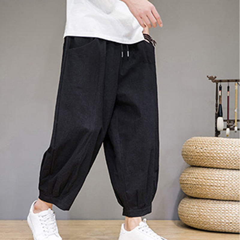 Pantalon sarouel court en coton simple Buddha Stones pour homme avec poches - image 21