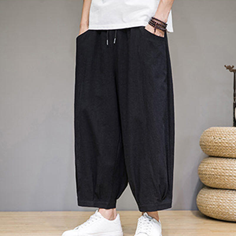 Pantalon sarouel court en coton simple Buddha Stones pour homme avec poches - image 27