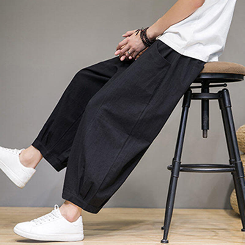 Pantalon sarouel court en coton simple Buddha Stones pour homme avec poches - image 25