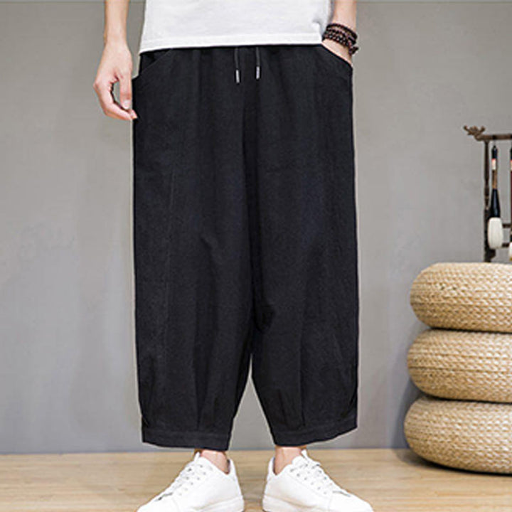 Pantalon sarouel court en coton simple Buddha Stones pour homme avec poches - image 28