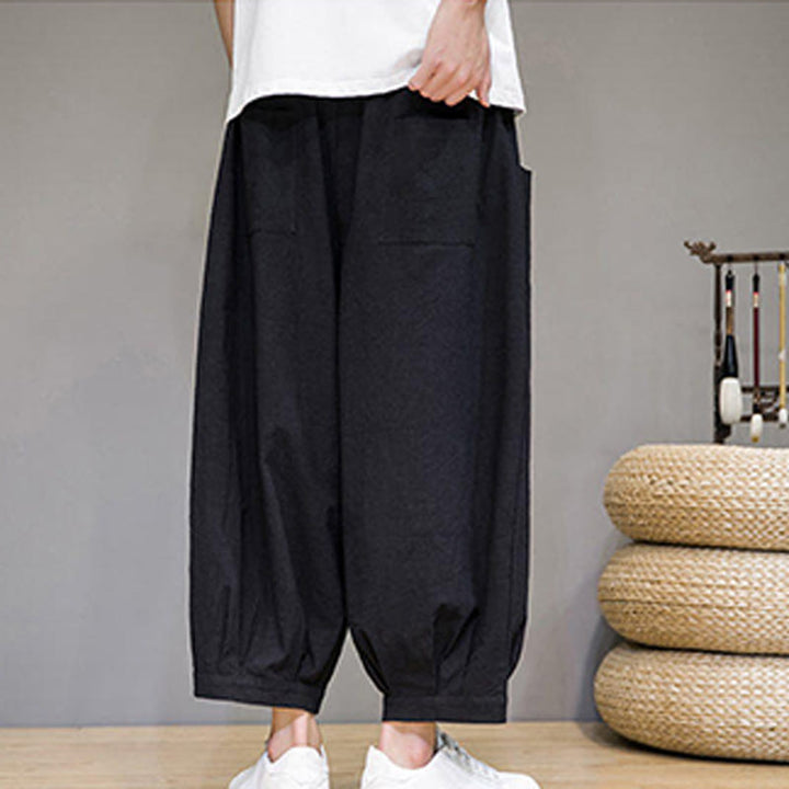 Pantalon sarouel court en coton simple Buddha Stones pour homme avec poches - image 22