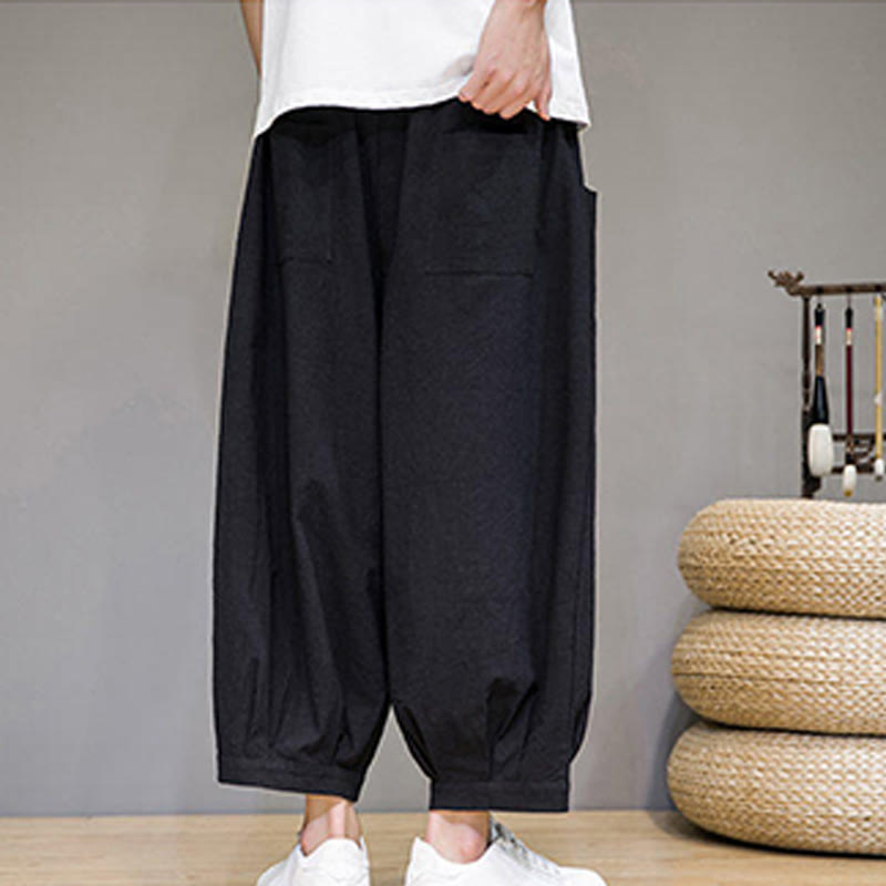 Pantalon sarouel court en coton simple Buddha Stones pour homme avec poches - image 22