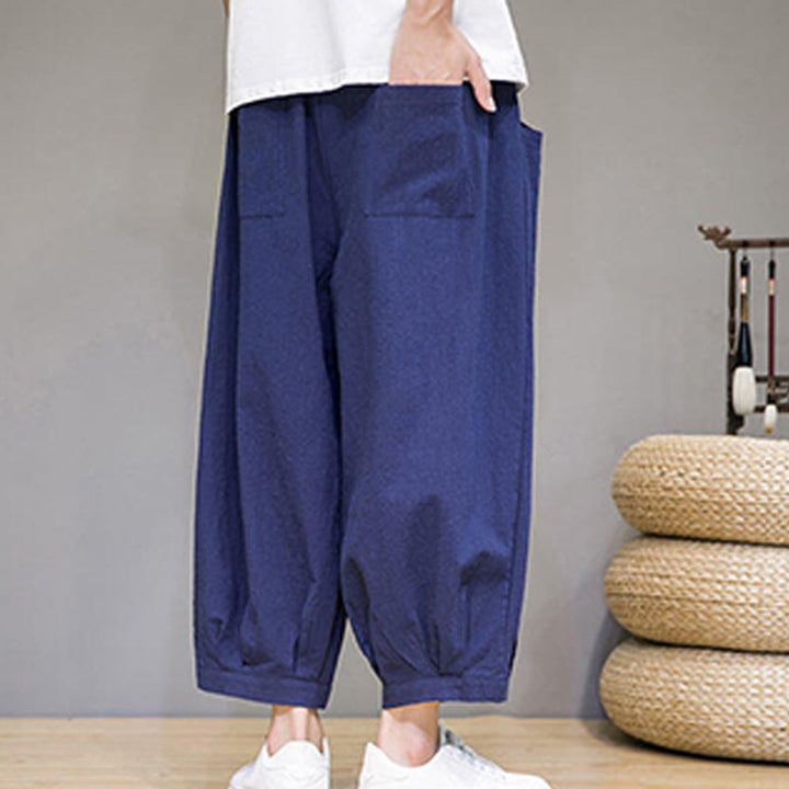 Pantalon sarouel court en coton simple Buddha Stones pour homme avec poches - image 31