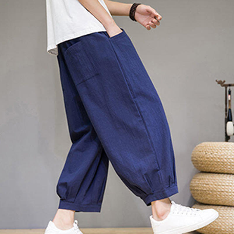 Pantalon sarouel court en coton simple Buddha Stones pour homme avec poches - image 36