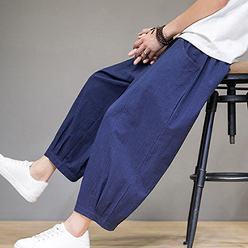 Pantalon sarouel court en coton simple Buddha Stones pour homme avec poches - image 37