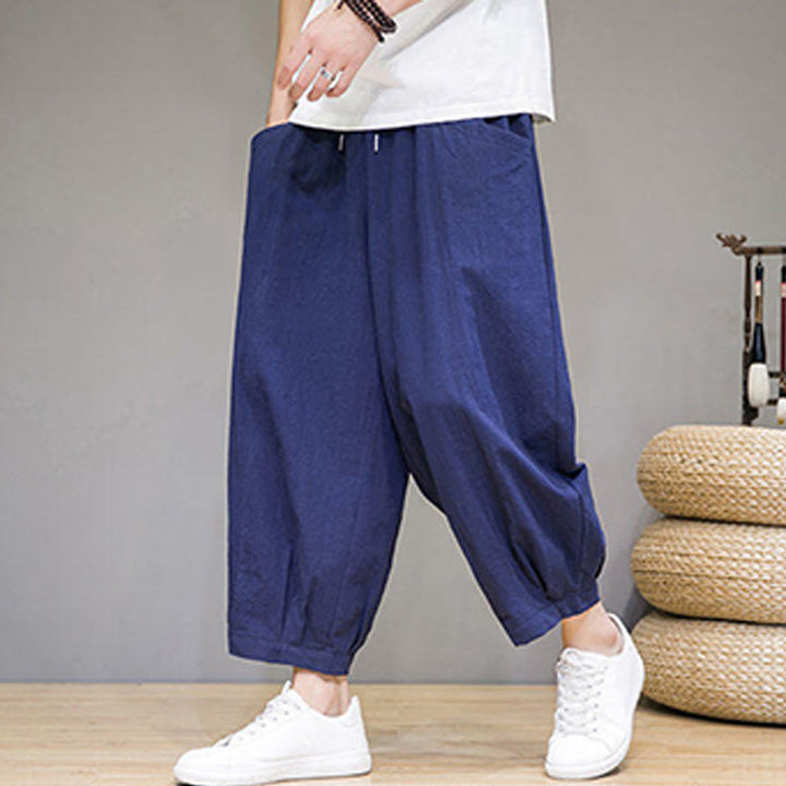 Pantalon sarouel court en coton simple Buddha Stones pour homme avec poches - image 35