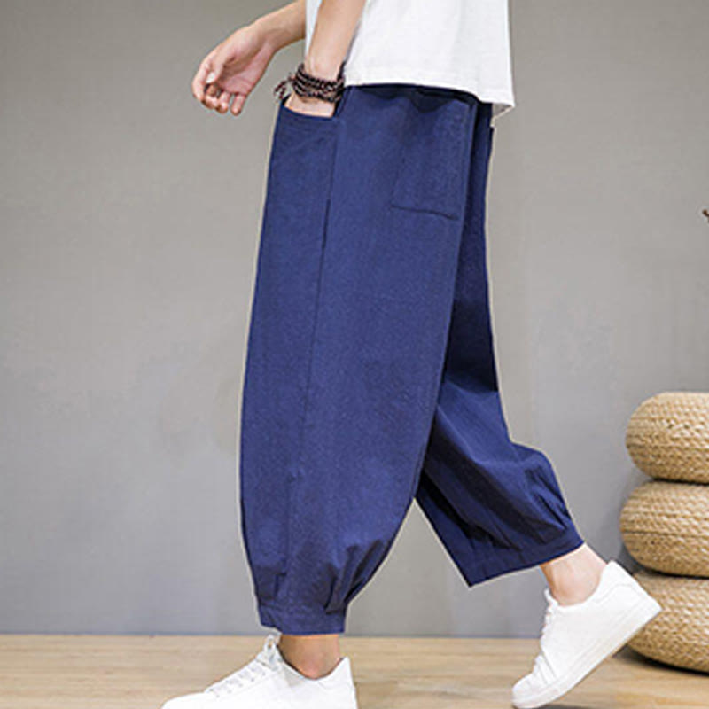 Pantalon sarouel court en coton simple Buddha Stones pour homme avec poches - image 33