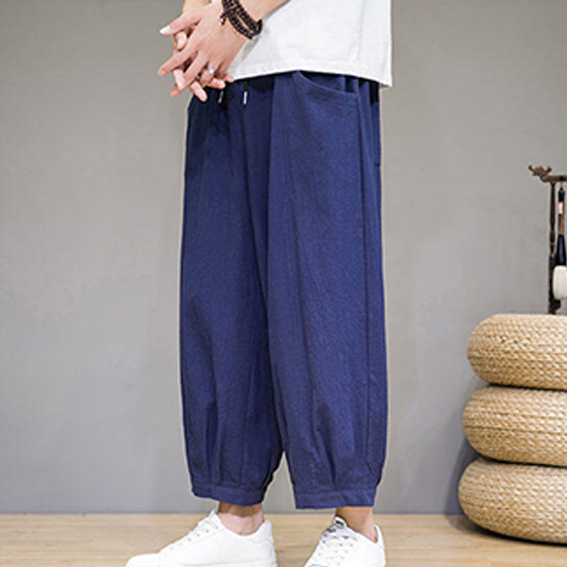 Pantalon sarouel court en coton simple Buddha Stones pour homme avec poches - image 34