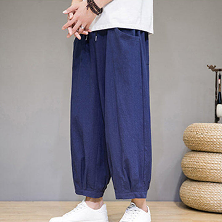 Pantalon sarouel court en coton simple Buddha Stones pour homme avec poches - image 34