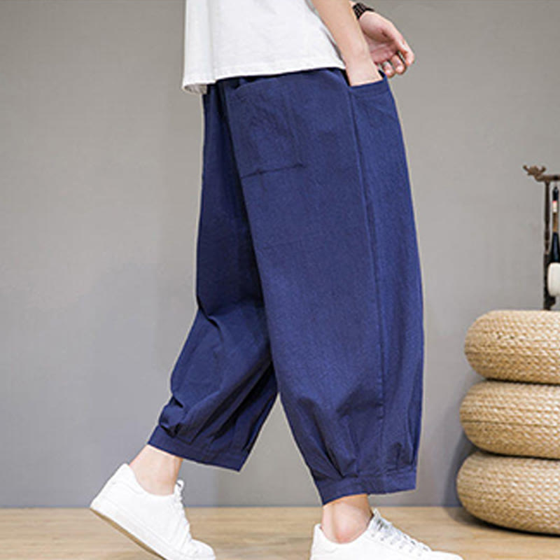 Pantalon sarouel court en coton simple Buddha Stones pour homme avec poches - image 32