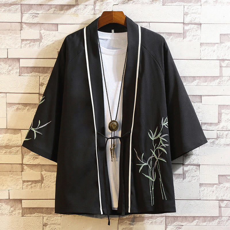 Veste kimono ouverte pour homme, broderie de Buddha Stones, dragon, phénix, nuage de bon augure, vagues, feuilles, grues
