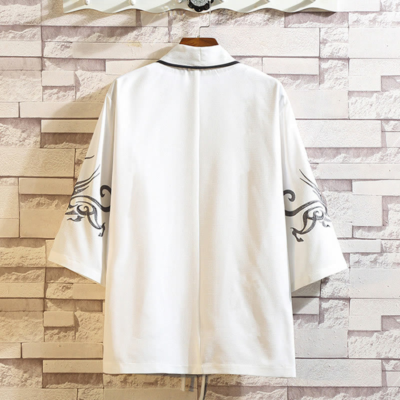 Veste kimono ouverte pour homme, broderie de Buddha Stones, dragon, phénix, nuage de bon augure, vagues, feuilles, grues