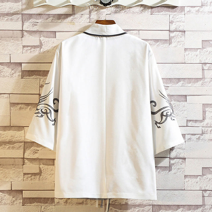 Veste kimono ouverte pour homme, broderie de Buddha Stones, dragon, phénix, nuage de bon augure, vagues, feuilles, grues