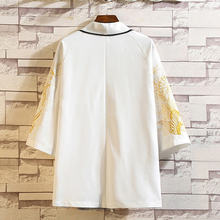 Veste kimono ouverte pour homme, broderie de Buddha Stones, dragon, phénix, nuage de bon augure, vagues, feuilles, grues - image 21