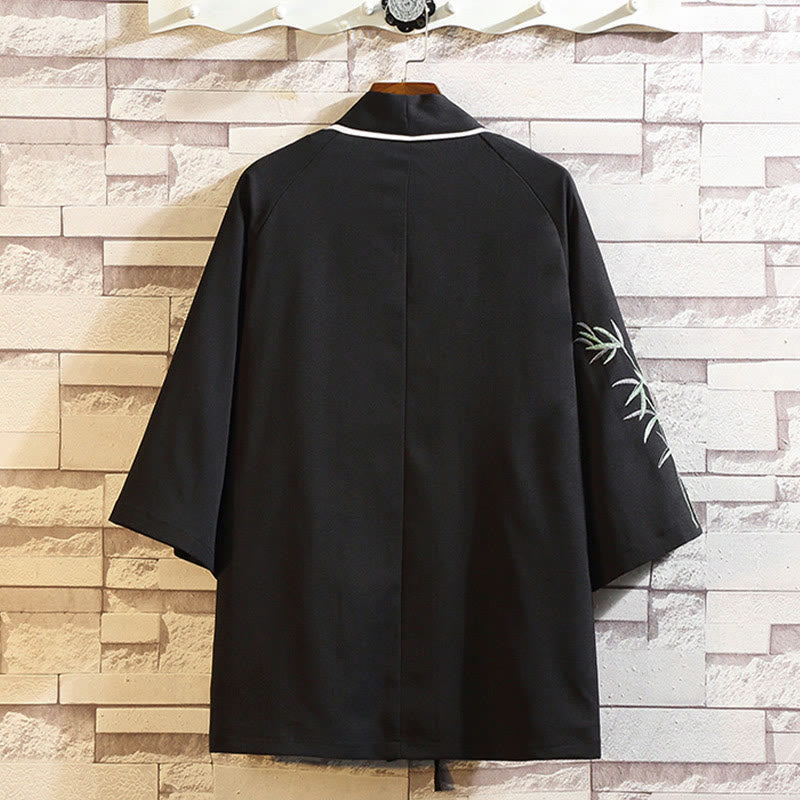 Veste kimono ouverte pour homme, broderie de Buddha Stones, dragon, phénix, nuage de bon augure, vagues, feuilles, grues - image 15