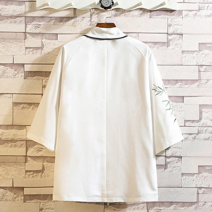 Veste kimono ouverte pour homme, broderie de Buddha Stones, dragon, phénix, nuage de bon augure, vagues, feuilles, grues - image 17